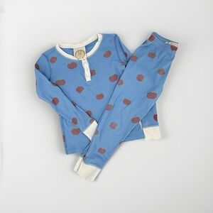 The Beaufort Bonnet Company Pajamas 4T 2 Pc Set Blue Apples Henley Top